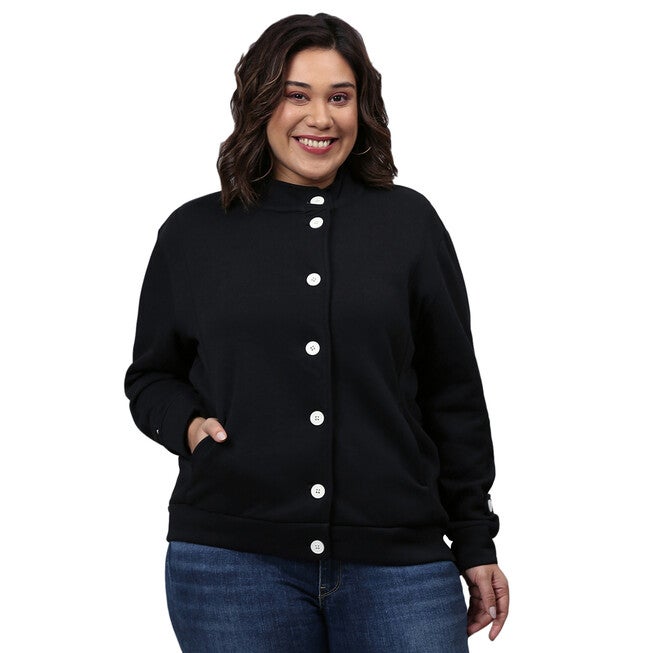 Navy Buttoned Sweatshirt, Black / Black, hi-res image number null