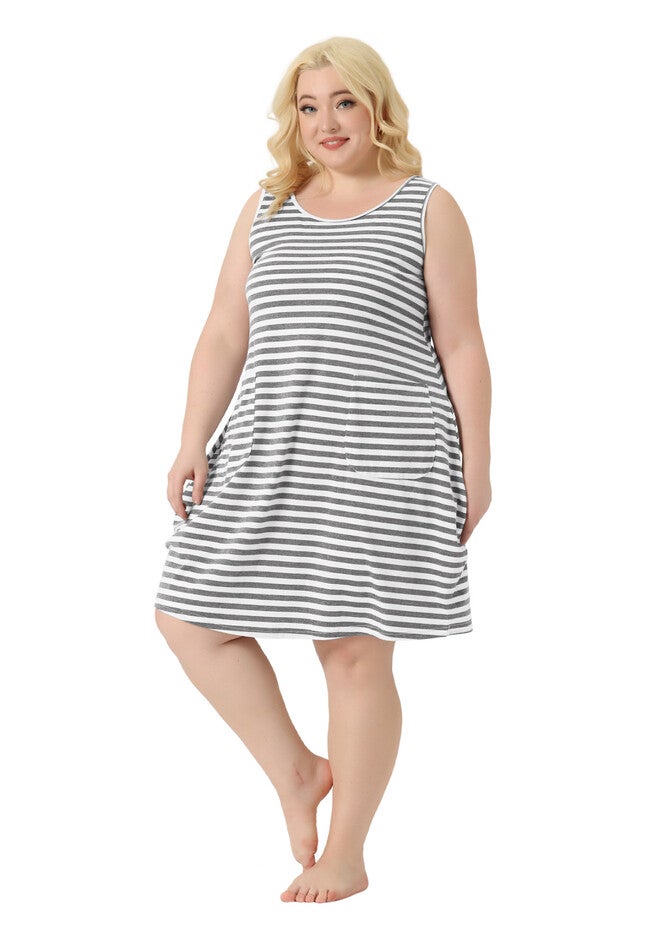 Sleeveless Pajama Sleepdress with Pockets, Grey / Light Grey, hi-res image number 0