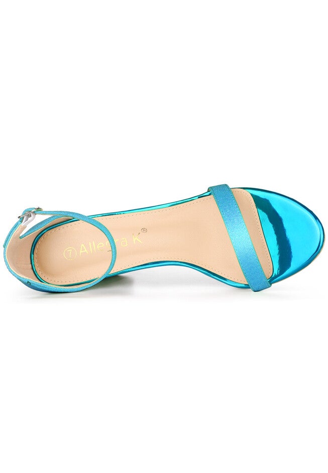 Glitter Ankle Strap Chunky Heels Sandals, Blue / Azure Blue, alternate image number null