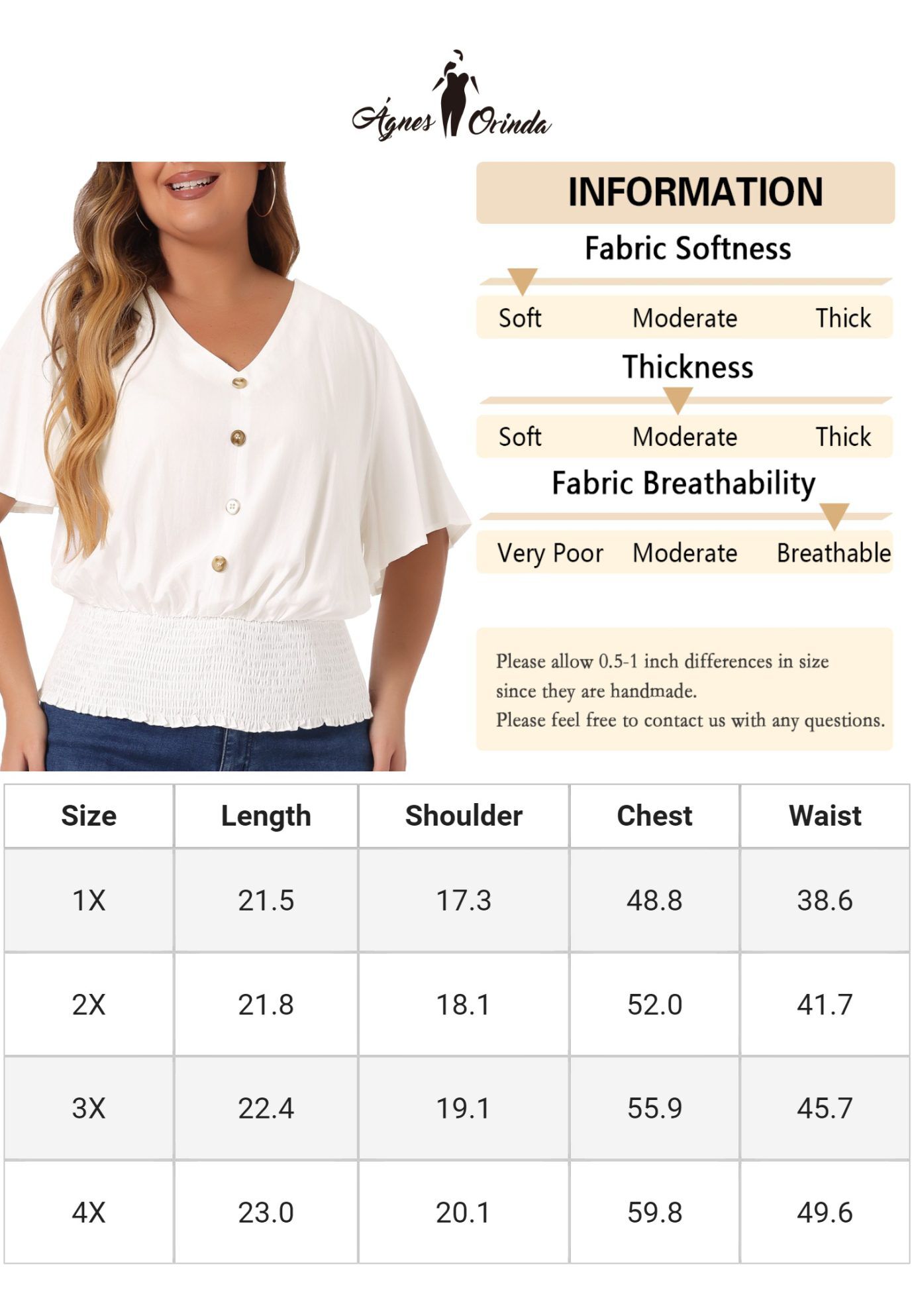 V Neck Button Up Short Sleeve Shirred Crop Shirt Blouse, White / White, alternate image number 4