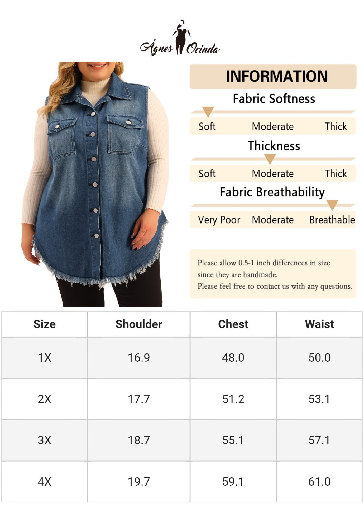 BUTTON UP FRAYED HEM SLEEVELESS JEAN DENIM VEST, Blue / Royal Blue, alternate image number 4