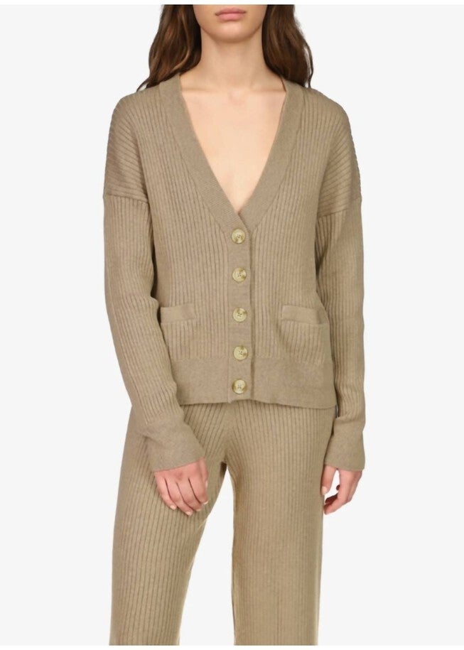RIBBED CARDI IN HEATHER TRUFFLE, Heather Truffle / Brown, hi-res image number 0