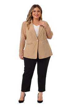 NOTCH LAPEL LACE FRONT BLAZER JACKET