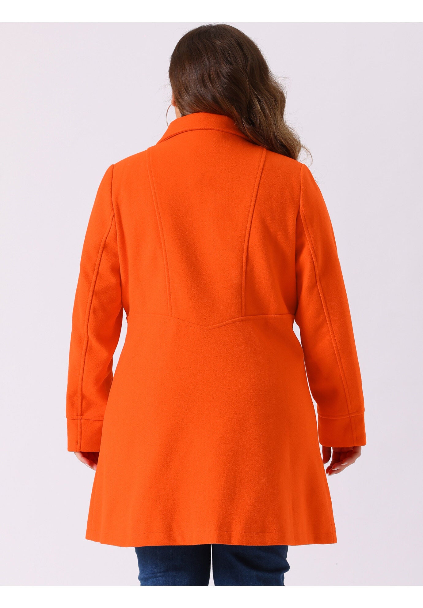 A-Line Peter Pan Collar Double Breasted Peacoat, Orange / Orange, alternate image number 3