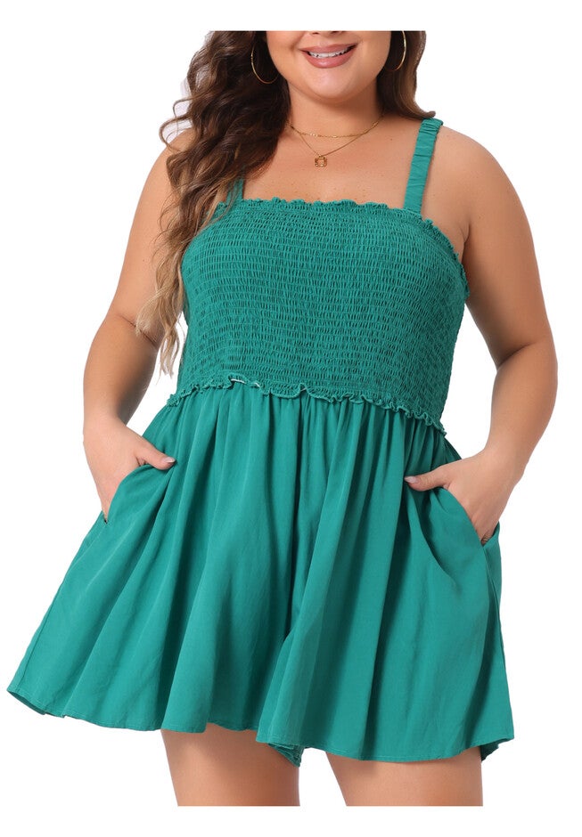 SLEEVELESS ROMPERS SQUARE COLLAR FLOWY SHORT JUMPSUIT, Green / Kelly Green, alternate image number 2