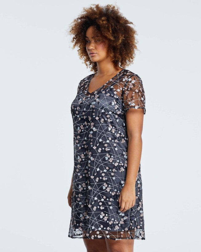 Rhea Embroidered Mesh Dress, Multi / Charcoal Grey, alternate image number null