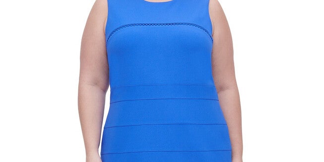 Tommy Hilfiger Women's Plus Size Illusion-Trim Sheath Dress Blue Size 14, , alternate image number 2