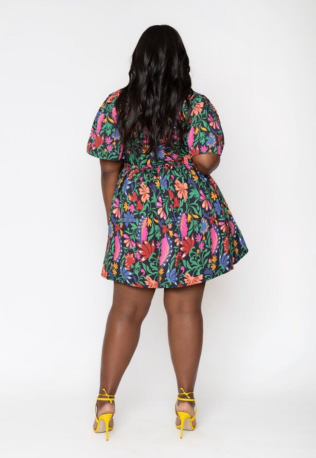 Alena Floral Puff Sleeve Poplin Wrap Dress, MULTI BLACK / Black, alternate image number 2
