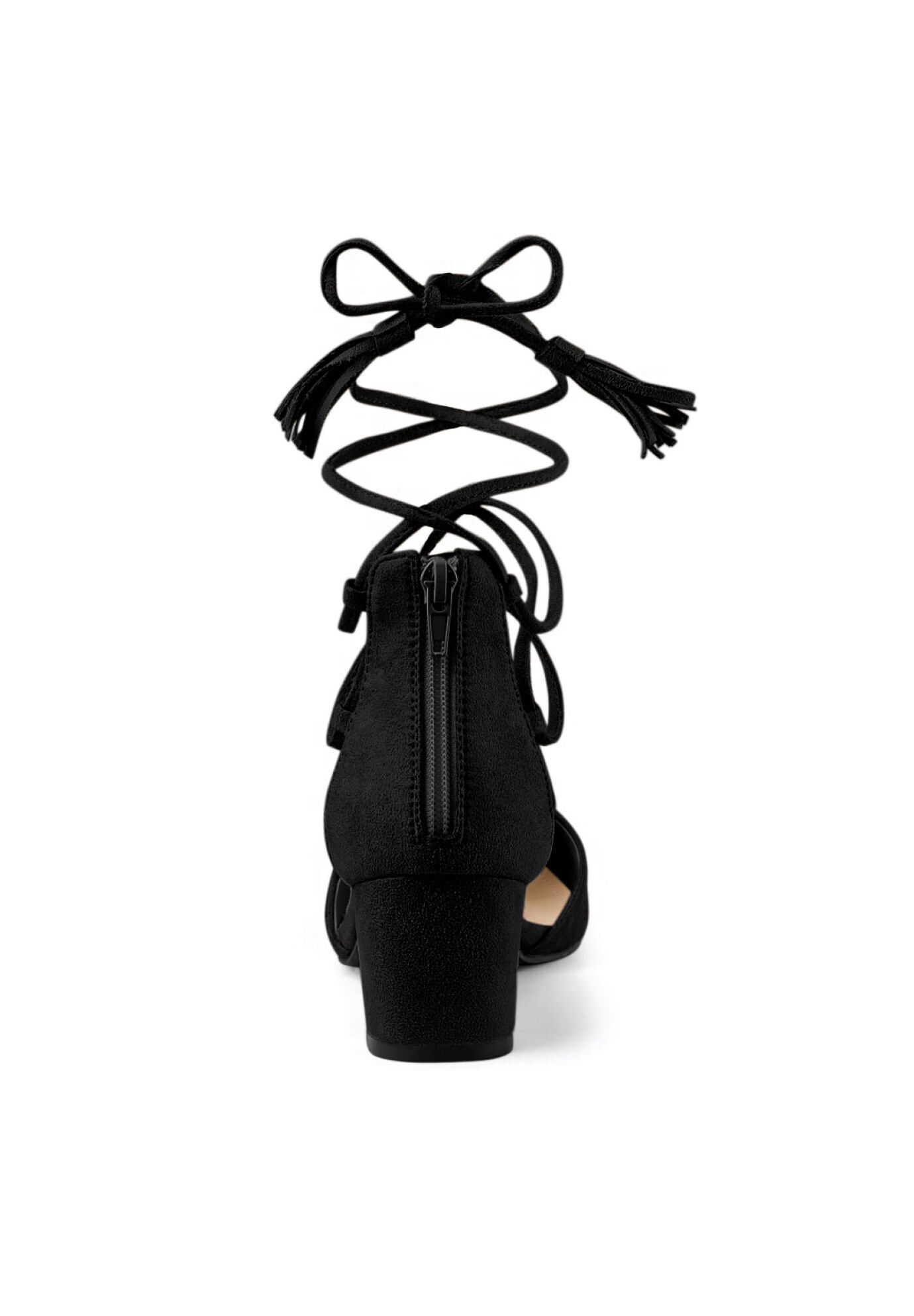 Pointed Toe Block Heels Lace Up Pumps, Black / Black, alternate image number 2