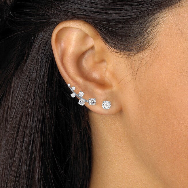 2.22 Cttw. Cubic Zirconia .925 Silver Ear Climber and Stud 2-Pair Earring Set, , alternate image number 7