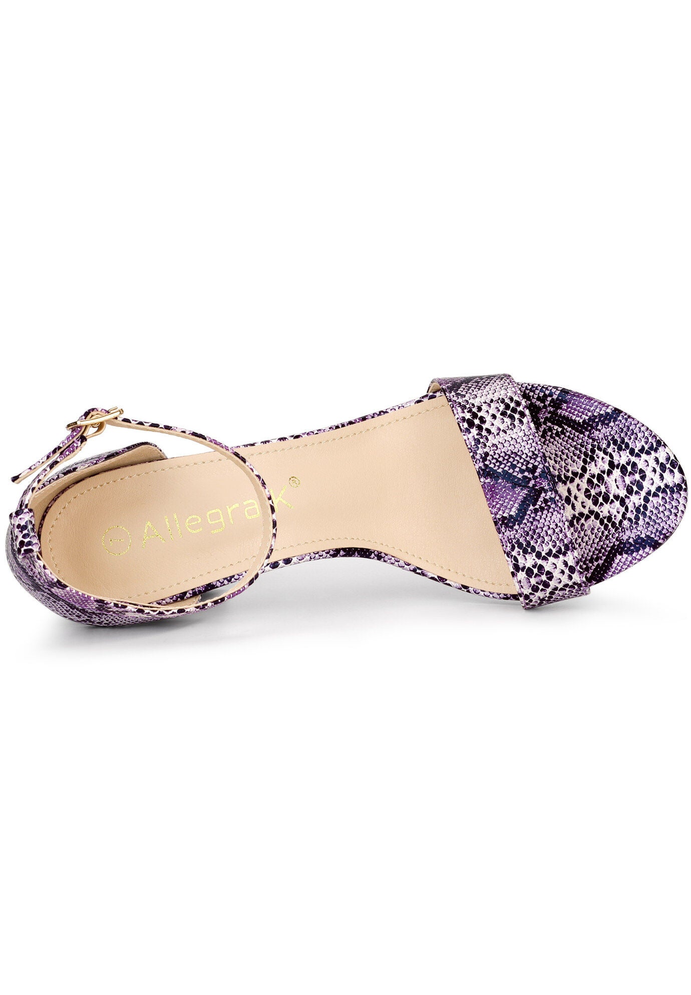 Snakeskin Ankle Strap Snake Chunky Heel Sandals, Purple Snake / Purple, alternate image number 3