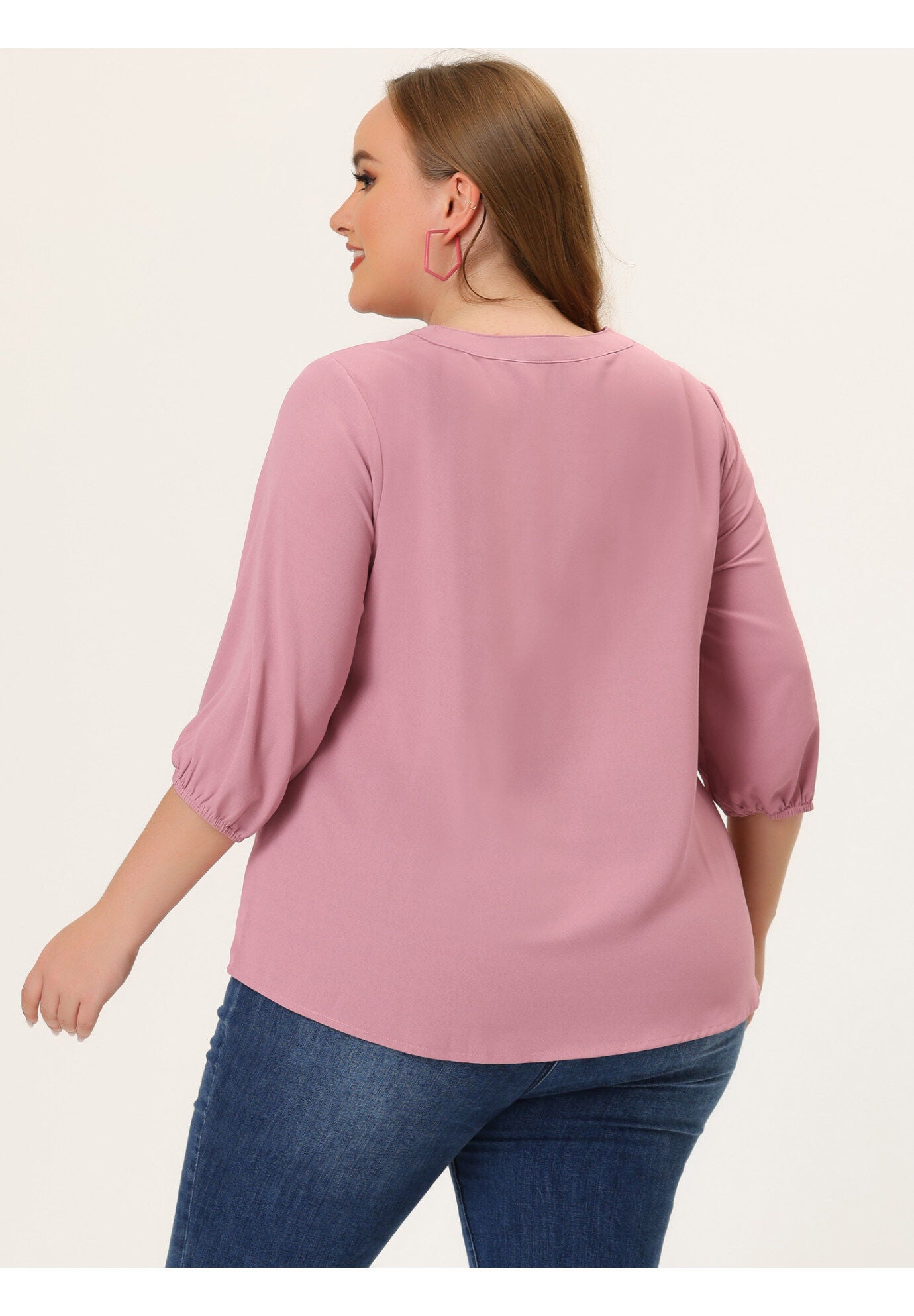 Work Round Neck Ruffle Chiffon Blouse Top, Pink Purple / Pink, alternate image number 3