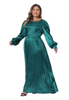 Lantern Long Sleeve Flowy Swing Pleated Maxi Dress