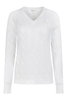 Cotton frayed edge cable v neck