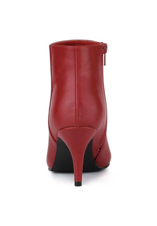 POINTED TOE STILETTO HEEL SOLID BOOTIES, Red / Red, alternate image number 3