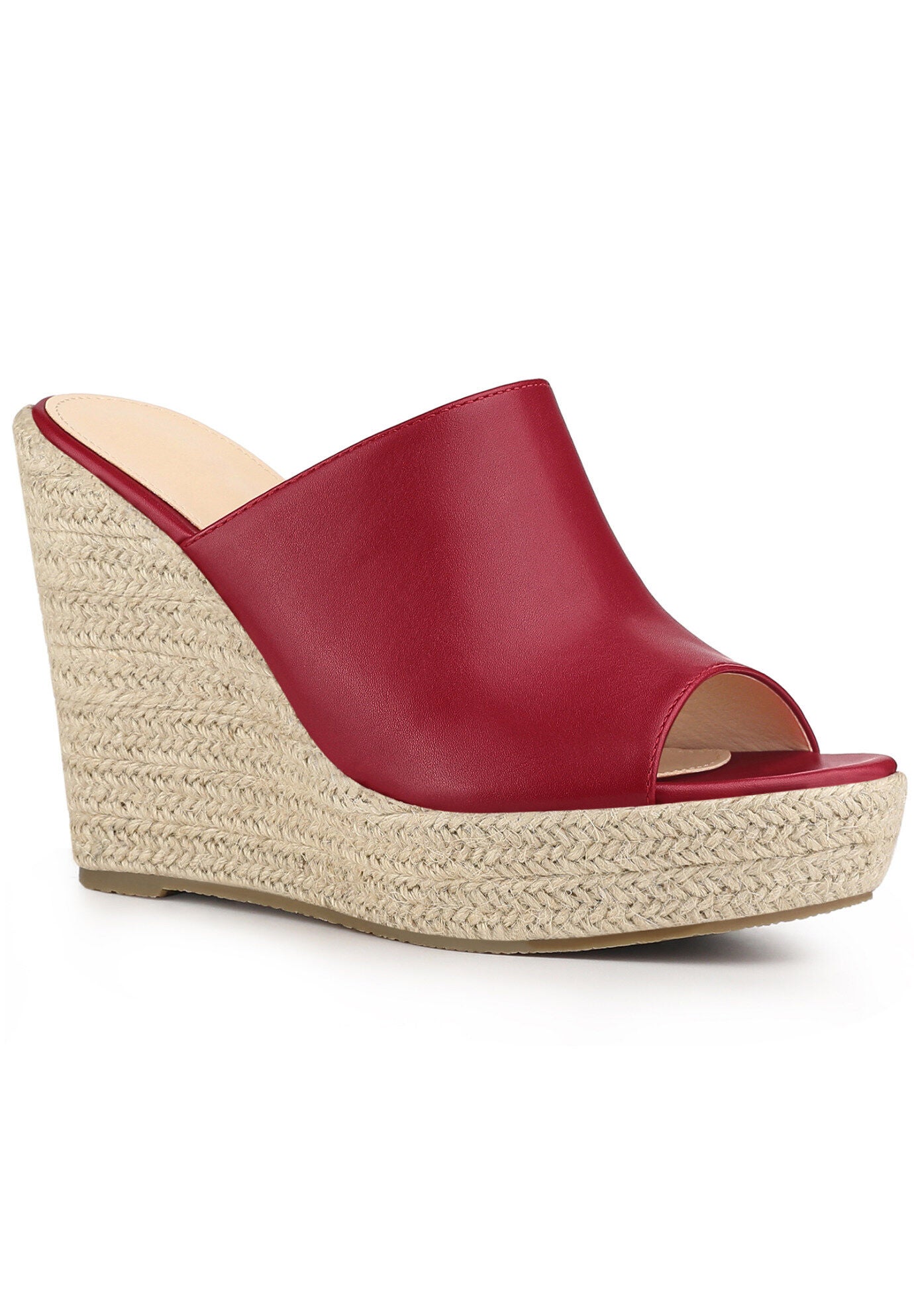 Open Toe Espadrille Wedge Heel Platform Slide Sandal, Red / Red, hi-res image number 0