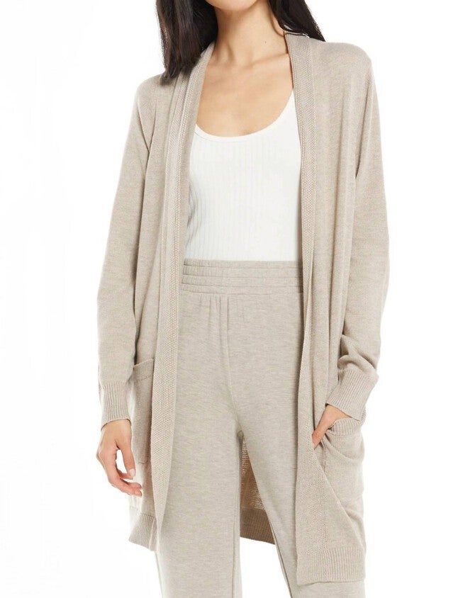 RELAXED JERSEY CARDIGAN IN HEATHER LATTE, Heather Latte / Beige, hi-res image number 0