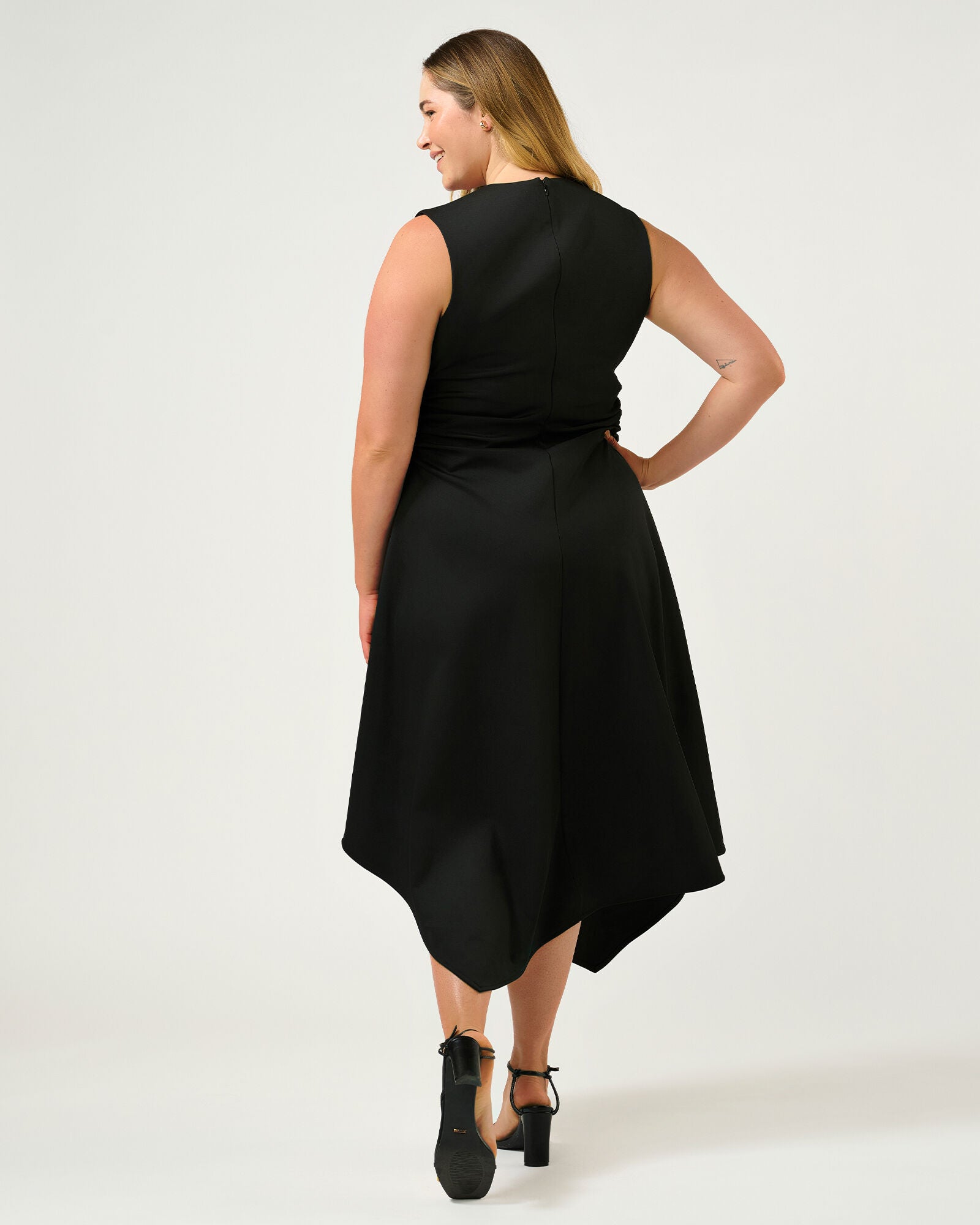 Carmen Ruched Scuba Dress, Black / Black, alternate image number 3