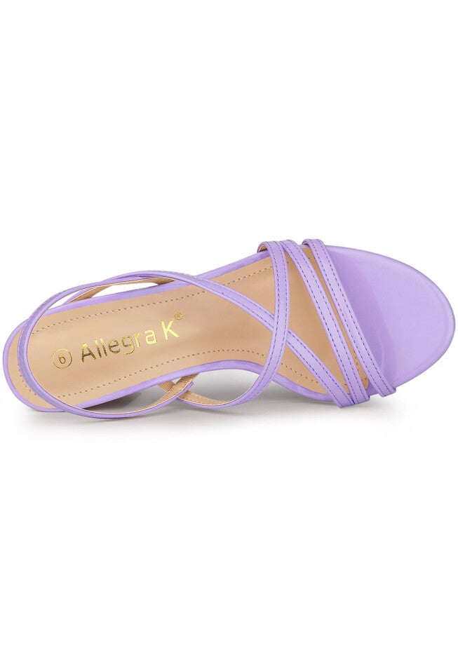 Strappy Slingback Chunky Heels Sandals, Purple / Purple, alternate image number 3