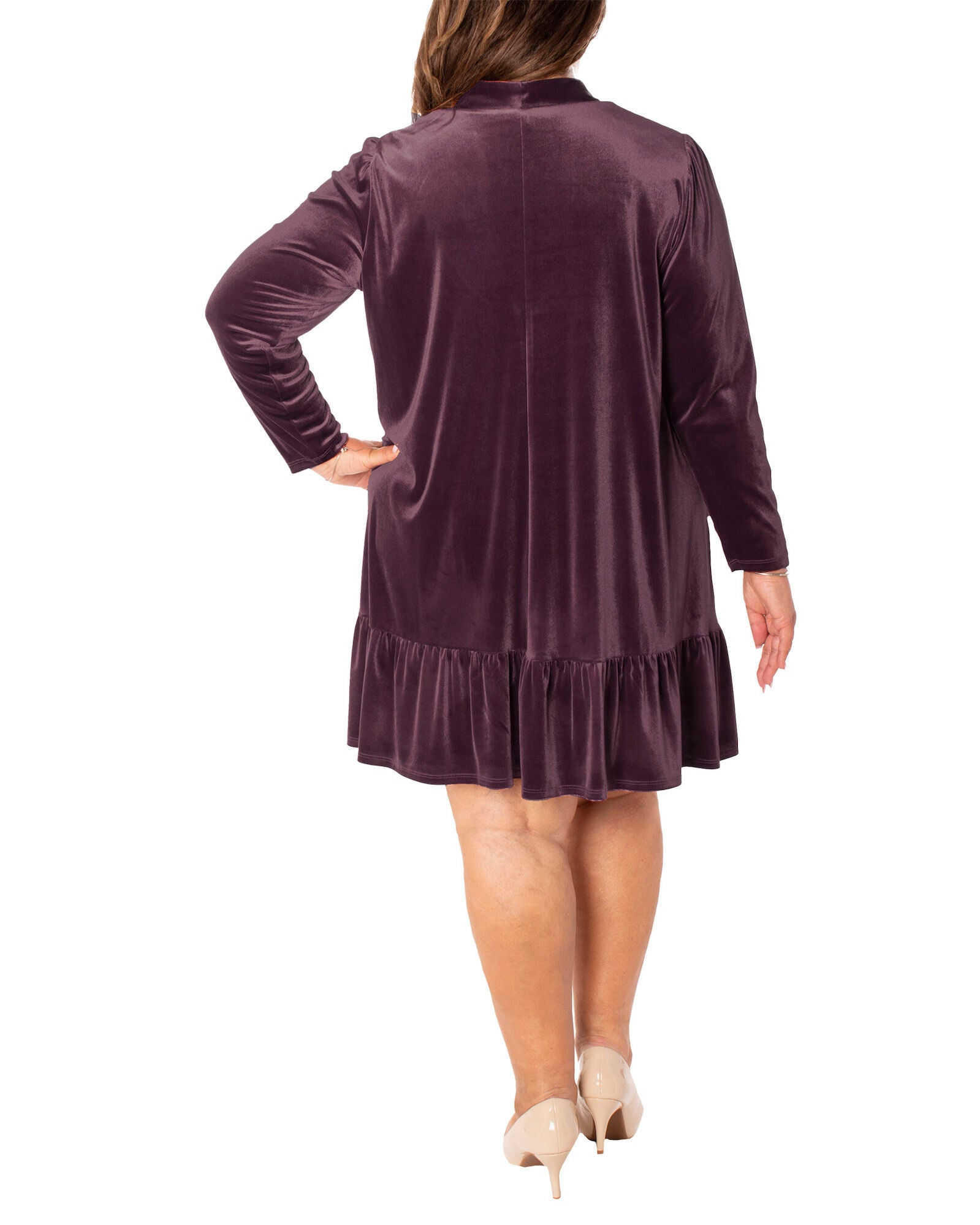 SOLID STRETCH  VELVET UNLINED DRESS, WINE TASTING / Purple, alternate image number 2