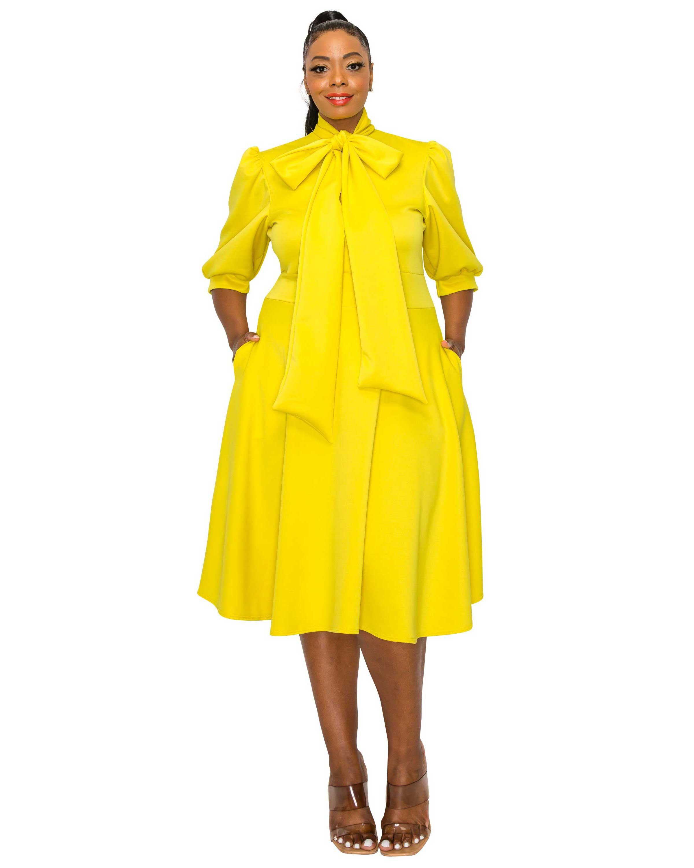 Carina Donna Flare Dress w/ Pockets, Yellow / Yellow, hi-res image number 0