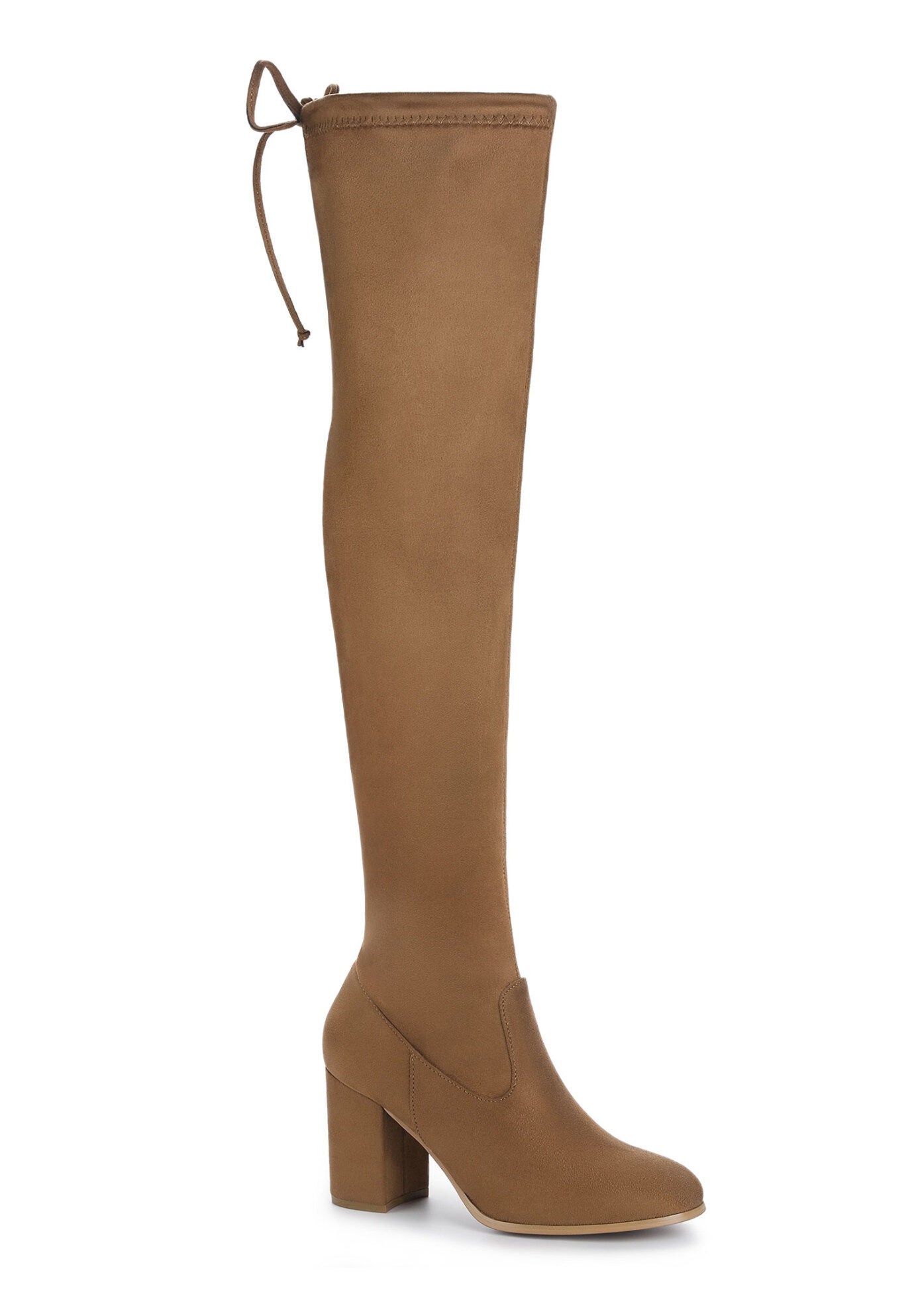 Round Toe Chunky Heel Over the Knee High Boots, Brown / Brown, hi-res image number 0