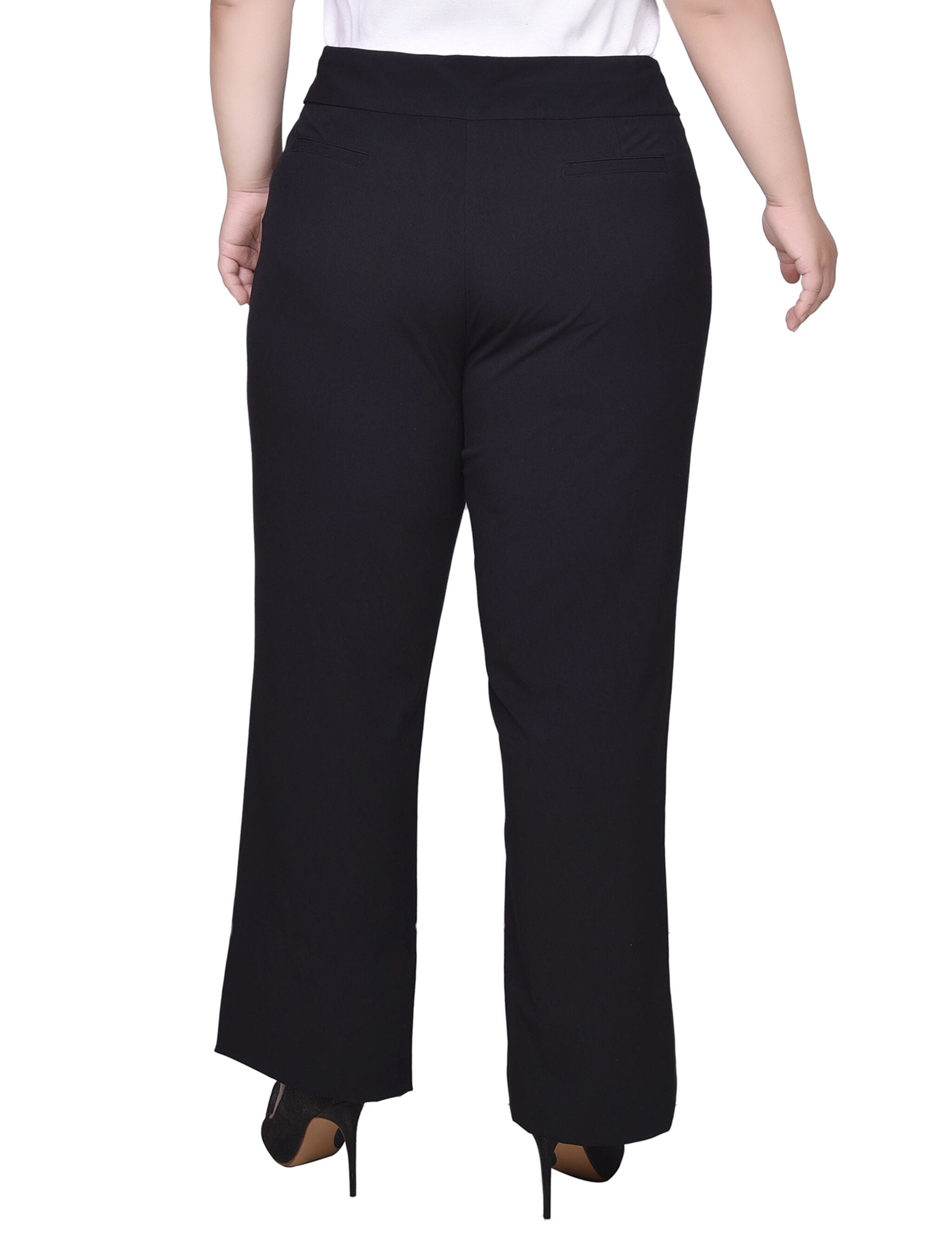 Wide Waist Stretch Pants, Black, alternate image number 1