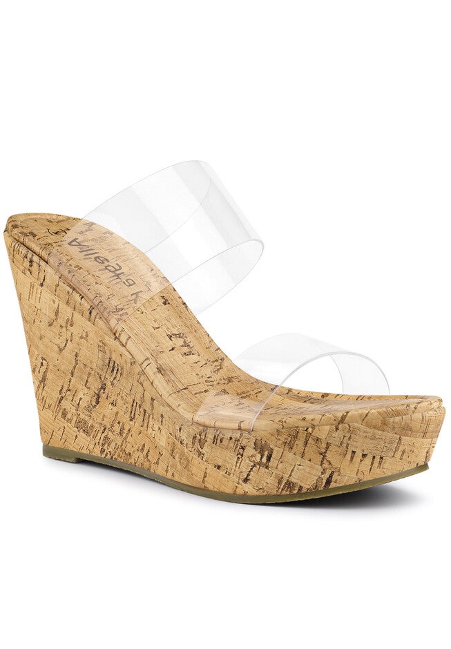 Platform Transparent Straps Wedge Clear Heels Sandals, Clear / Beige, hi-res image number 0