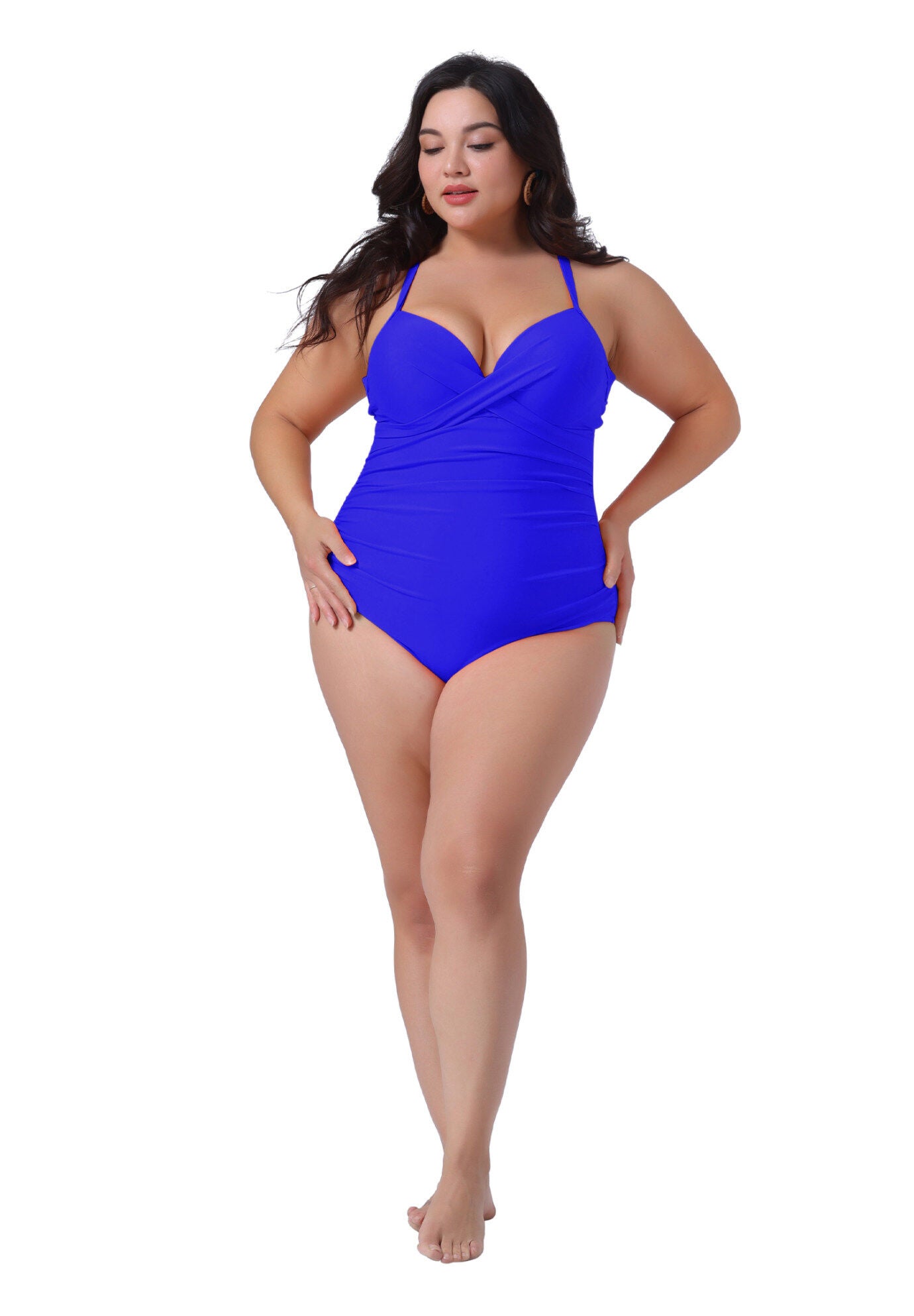 Summer Bikini Bathing Suit Ruched Padded Slim Fit Swimsuit, Blue / Royal Blue, hi-res image number 0