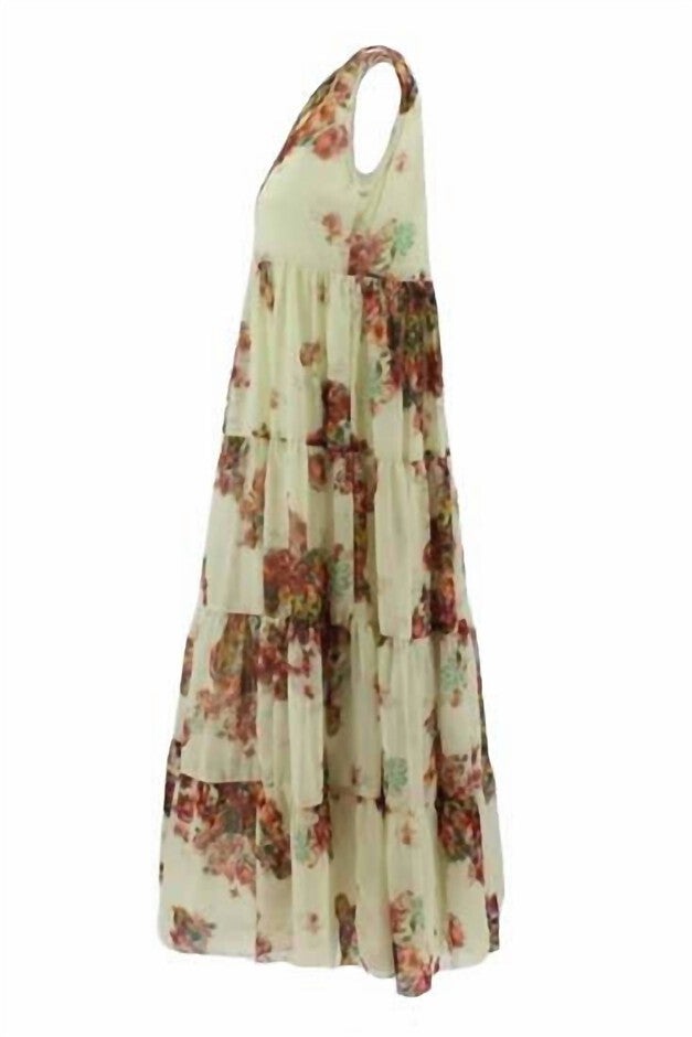 WOMEN'S FLOWER BOUQUET SLEEVELESS DRESS IN CREAM, Cream / White, alternate image number null