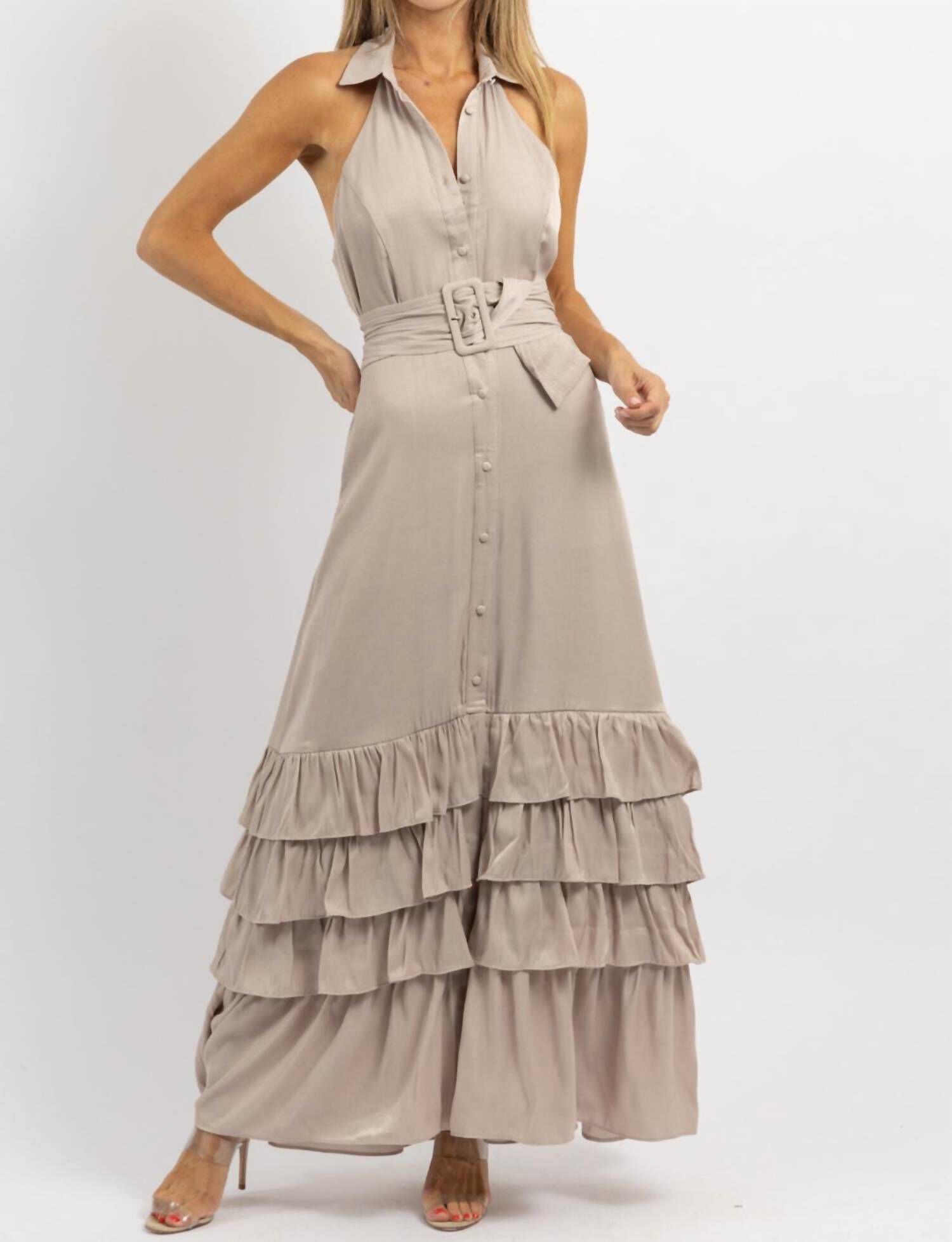 ELEANOR BELTED MAXI DRESS IN BEIGE, Beige / Beige, alternate image number 2
