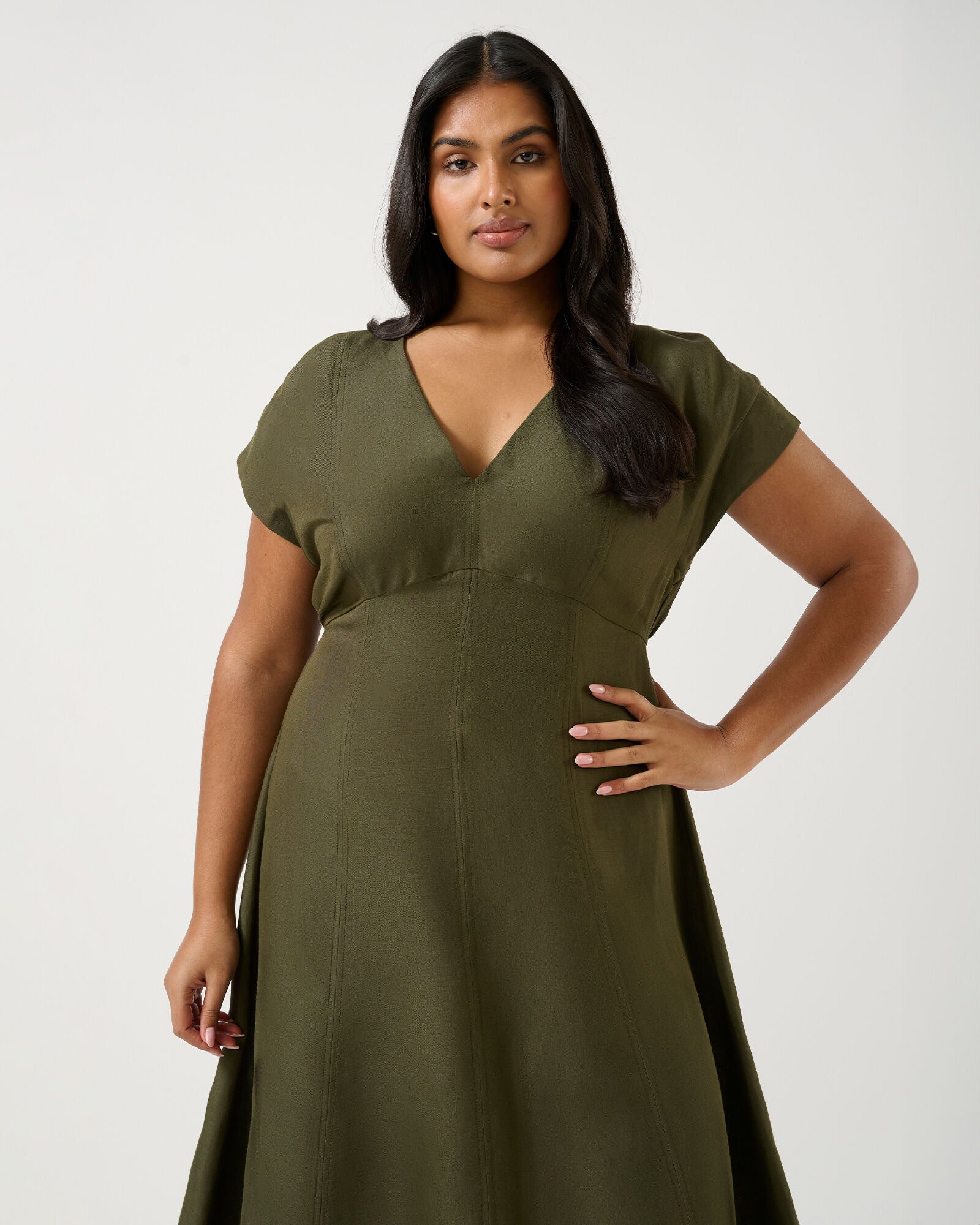 Aubrey V-Neck Dress, Olive / Olive Green, alternate image number 2