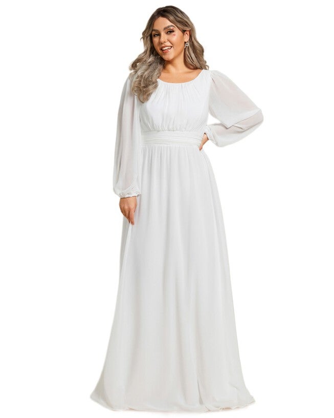 Chiffon High Empire Waist Puff Sleeve Mother Dress, White / White, alternate image number null