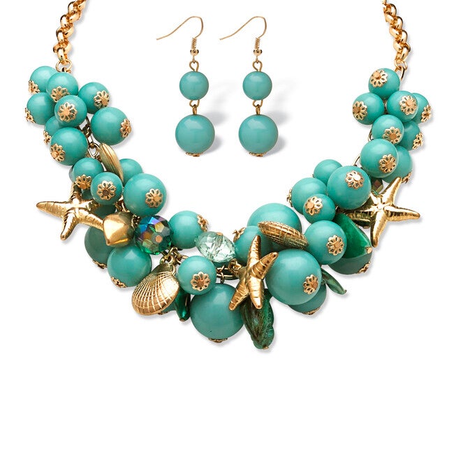 2 Piece Sea Life Jewelry Set in Yellow Gold Tone, TurquoiseAqua / Turquoise, hi-res image number 0