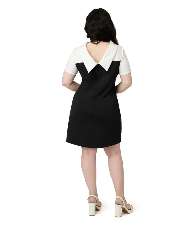 Smak Parlour Plus Size Black & White Color Block Heart Shift Dress, Black / Black, alternate image number 2
