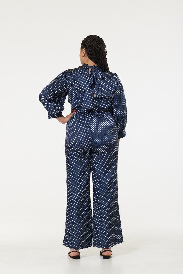 Polka Dot Navy Jumpsuit, , alternate image number null