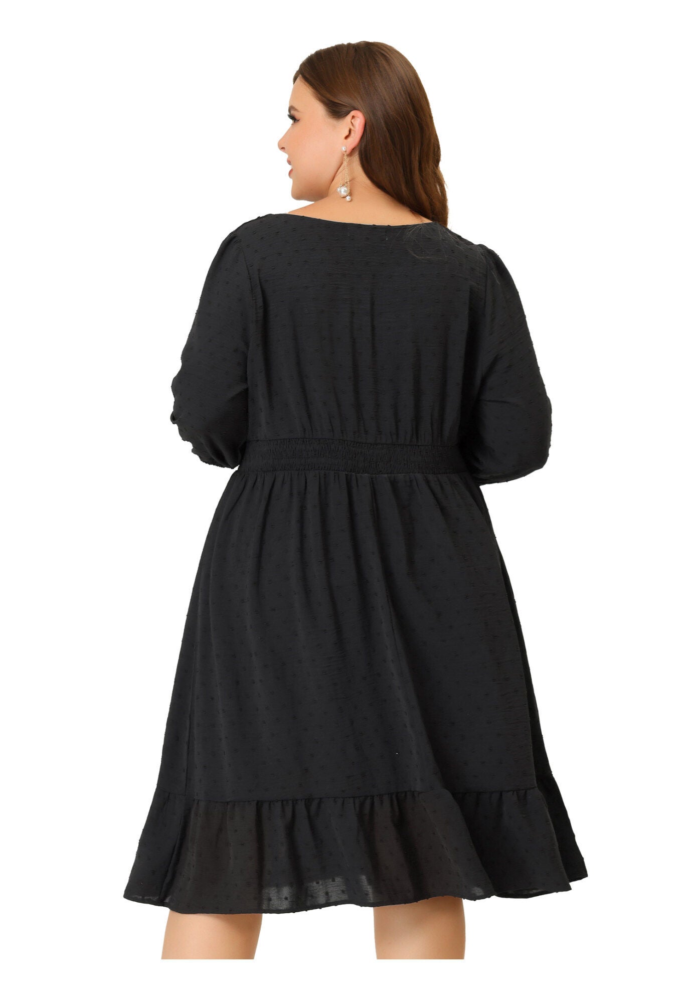 Swiss Dots Bohemian Square Neck Midi Chiffon Dress, Black / Black, alternate image number 3