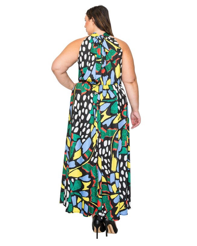 OLIVIA HALTER NECK MAXI DRESS, Blue Green / Azure Blue, alternate image number 1