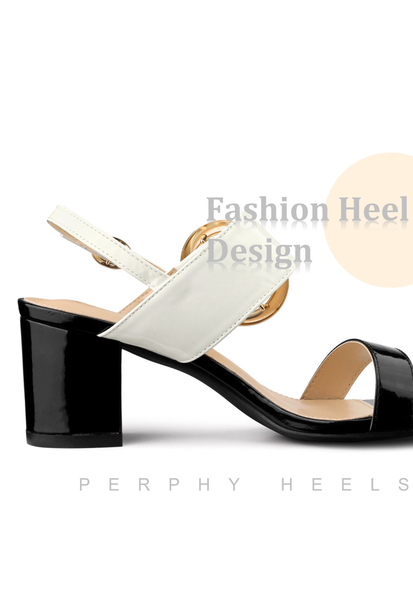 Slingback Buckle Two Straps Chunky Heel Sandals, Black / Black, alternate image number 3