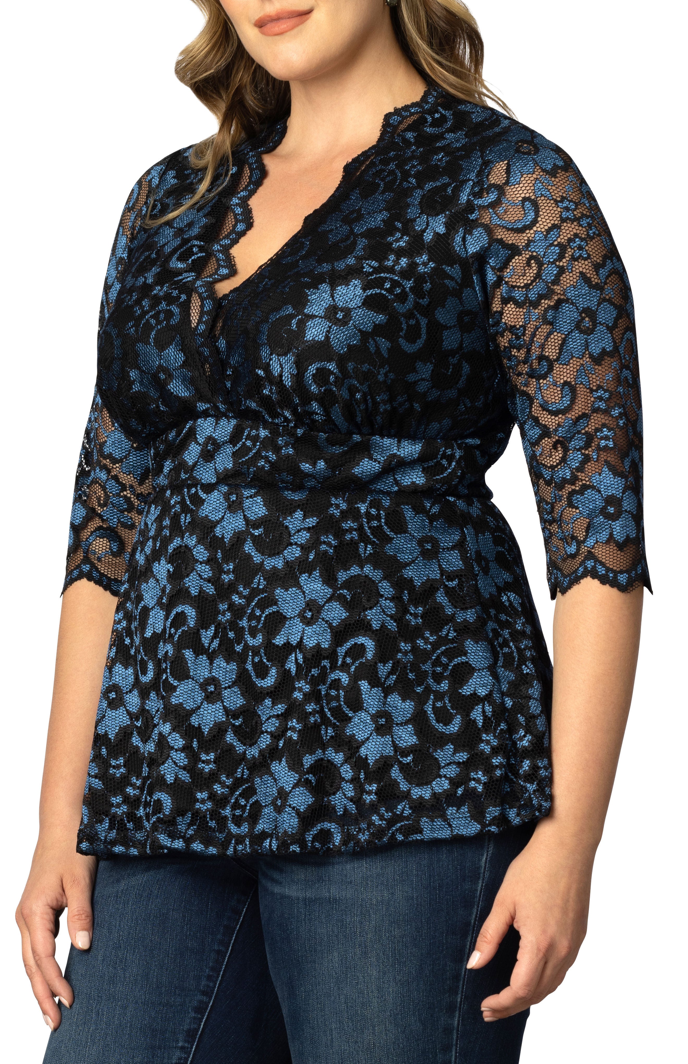 LUXE LACE TOP, TWILIGHT NOIR / Dusty Blue, alternate image number 2