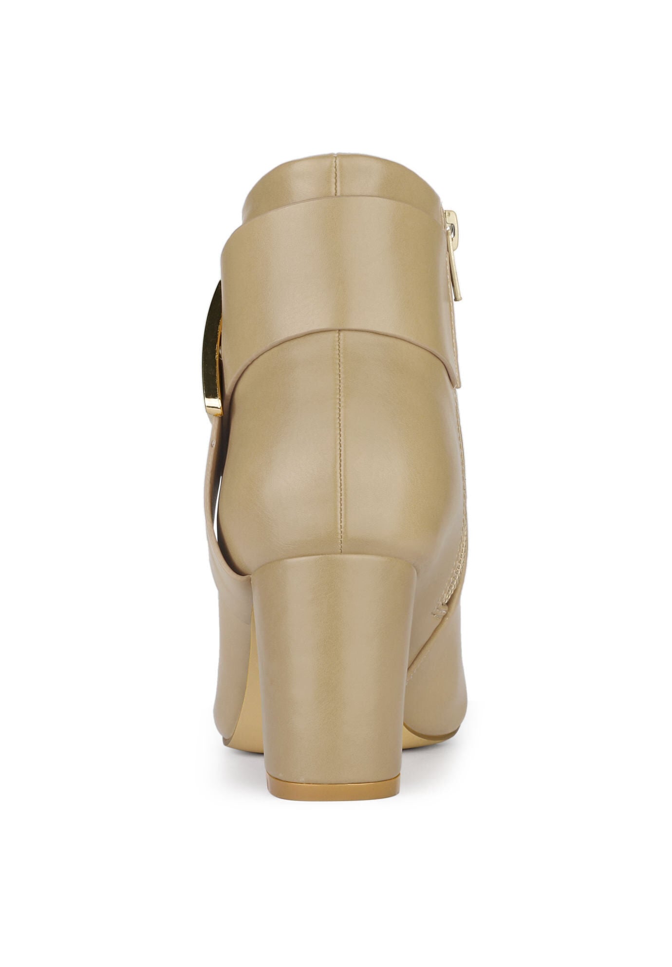 Pointed Toe Triangle Buckle Chunky Heels Ankle Boots, Beige / Beige, alternate image number 3