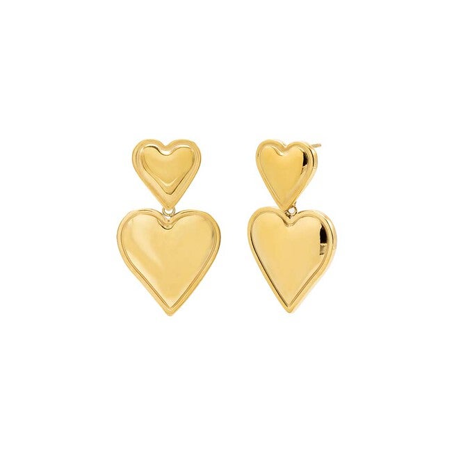 Solid Double Heart Drop Stud Earring, Gold / Gold, hi-res image number null