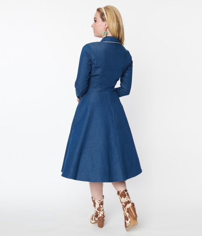 Unique Vintage Denim Western Shirt Swing Dress, , alternate image number null