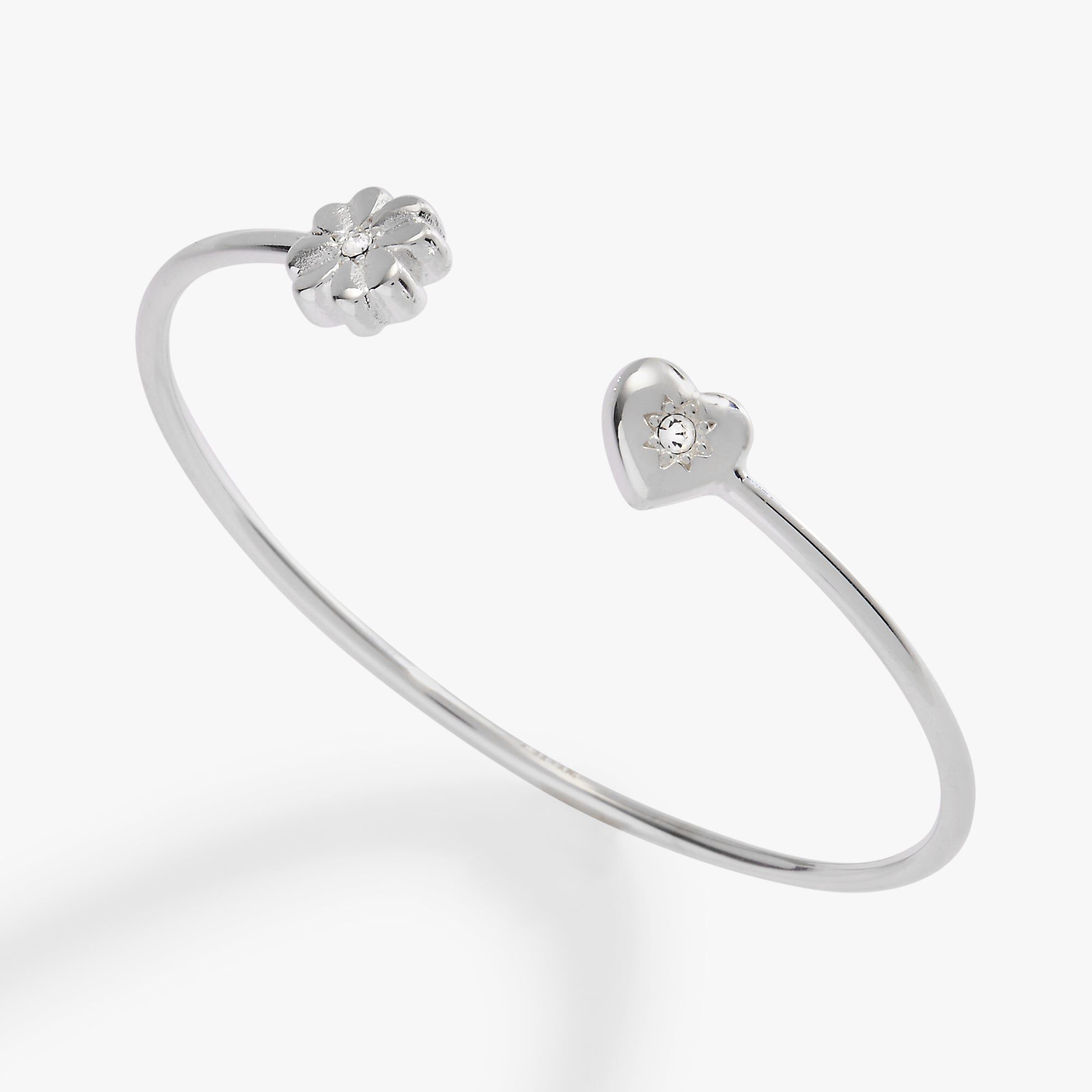 Love & Luck Heart and Clover Flex Cuff, Silver / Silver, alternate image number 1