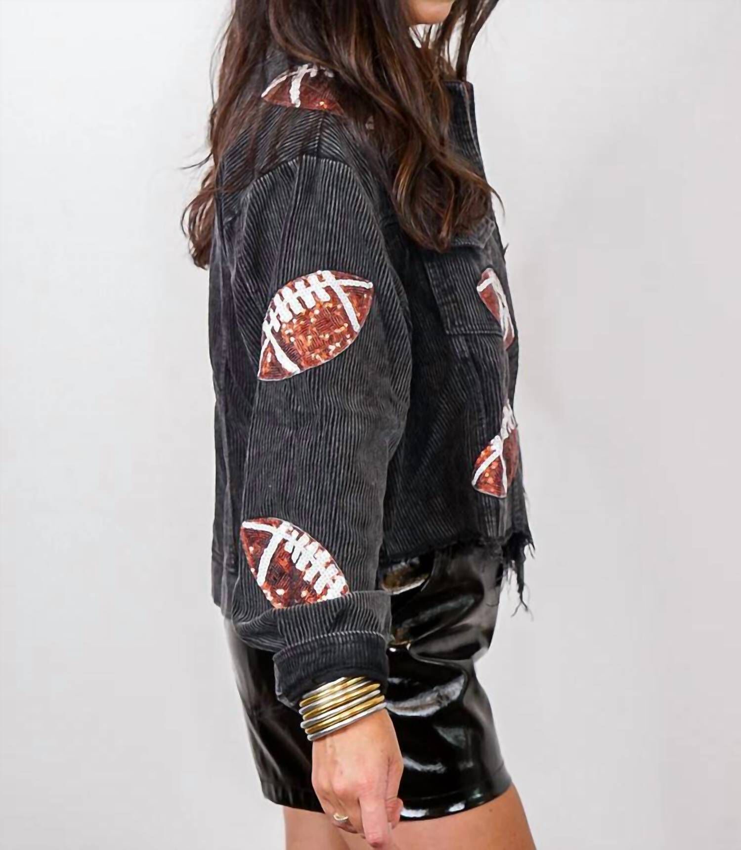 FOOTBALL SEQUIN JACKET, Black / Black, alternate image number 2