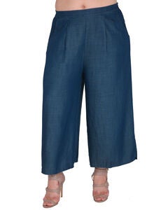 Diana Wide-Leg Cropped Indigo Tencel Denim Palazzo Pants