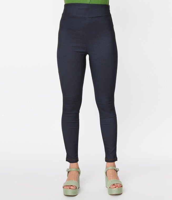 Unique Vintage Denim Bengaline & Peach Rizzo Cigarette Pants, , alternate image number null