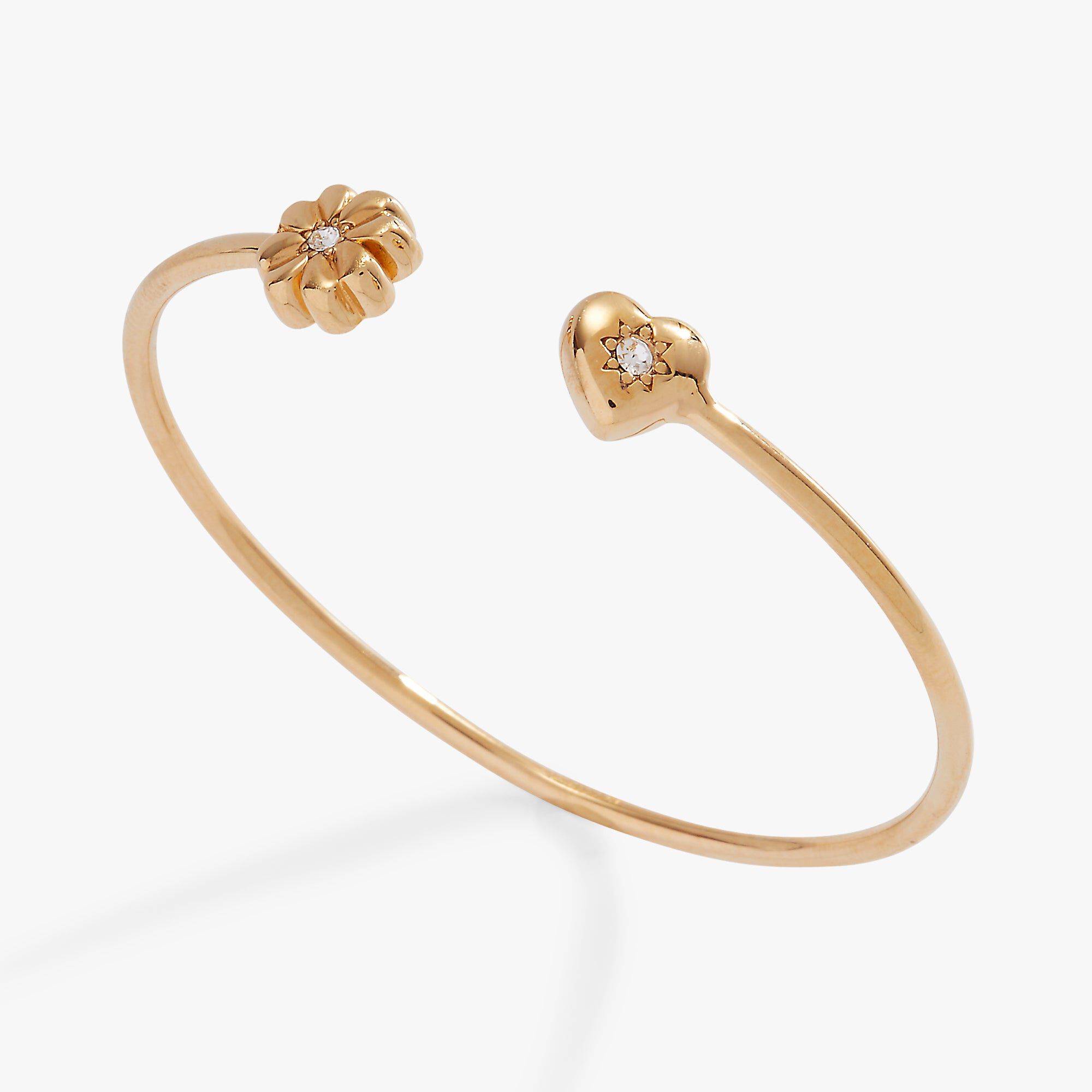 Love & Luck Heart and Clover Flex Cuff, Gold / Gold, alternate image number 1