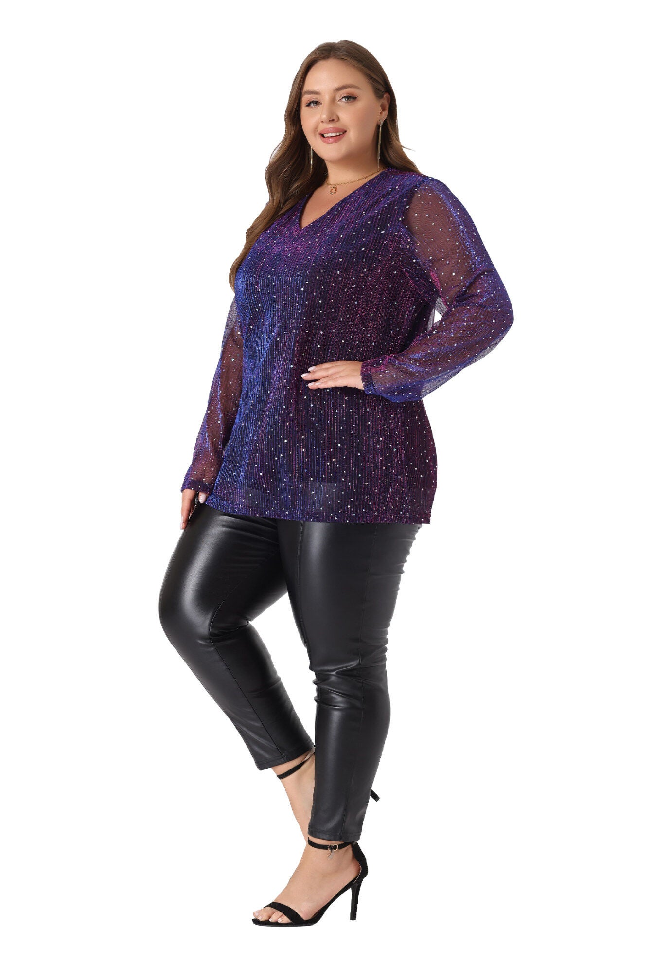 LONG SLEEVE GLITTER SPARKLE TOP, Blue Purple / Purple, hi-res image number 0