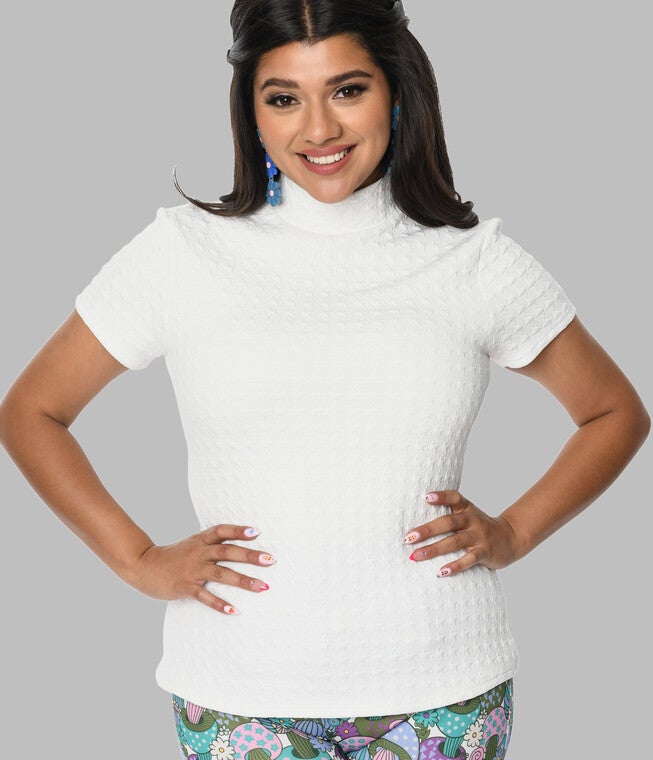 Smak Parlour White Textured Turtleneck Knit Top, White / White, alternate image number 1